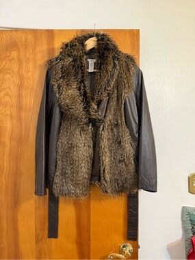 Cache Brown Faux Fur Faux Leather Jacket